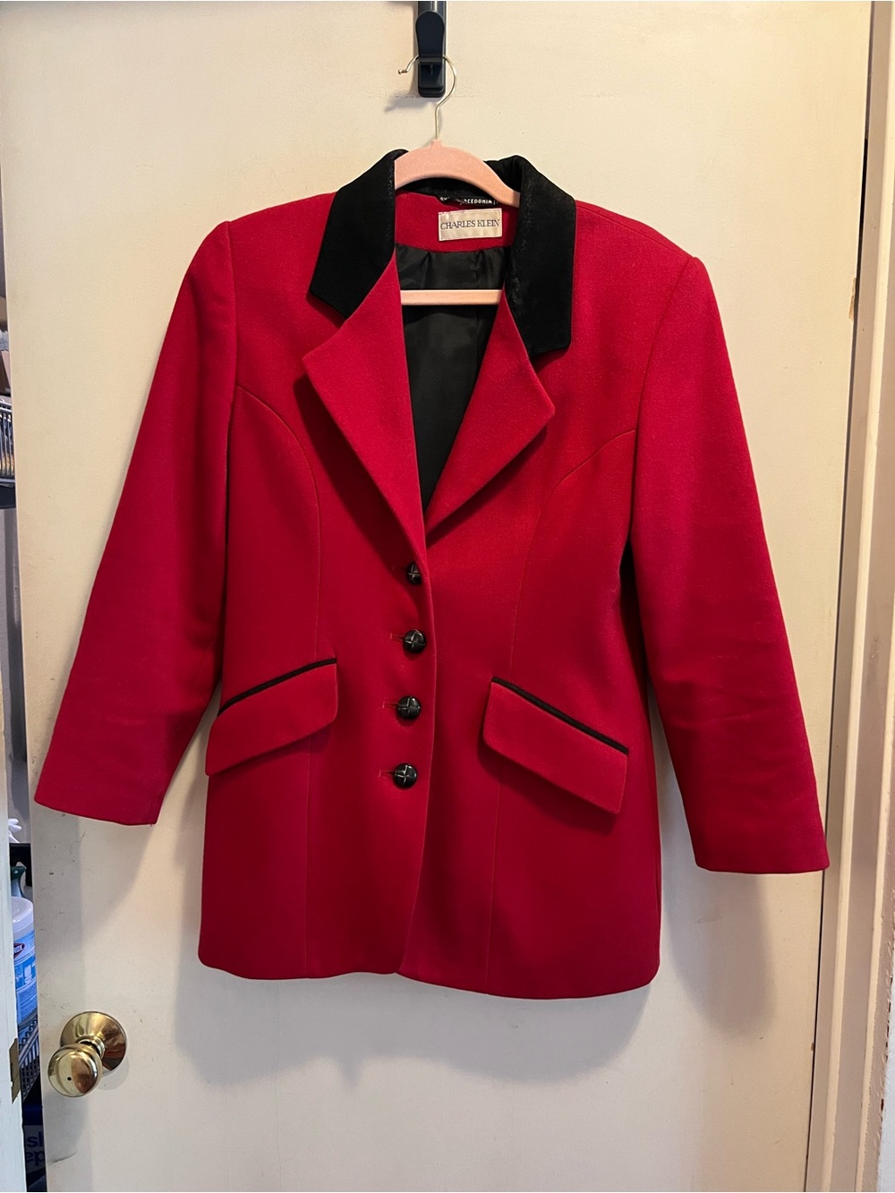 Charles Klein 80’s/90’s Vintage Wool Button Up Coat with Leather Accents